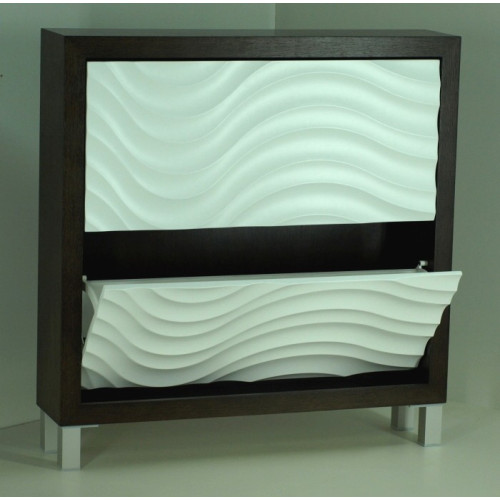 Mueble Zapatero mod. Ondas, blanco y negro, abierto.